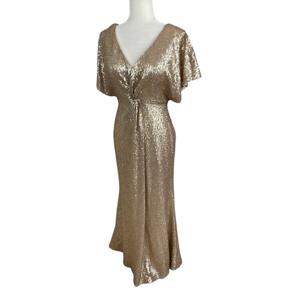 Revelry Gwen Sequin Gown Dress Champagne Gold 202 Size 10 Bridesmaid Elegant - Picture 5 of 16